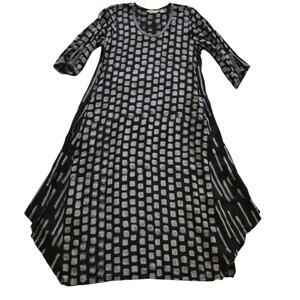 Wearable Art Lagenlook Abstract Geo Maxi Dress Asymmetrical Hem Pockets M Lyng